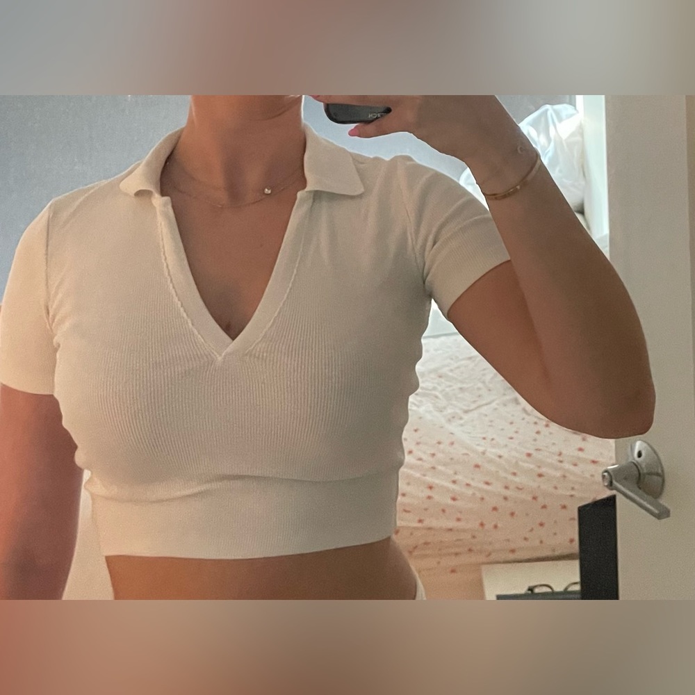 Zara White Crop Polo Shirt